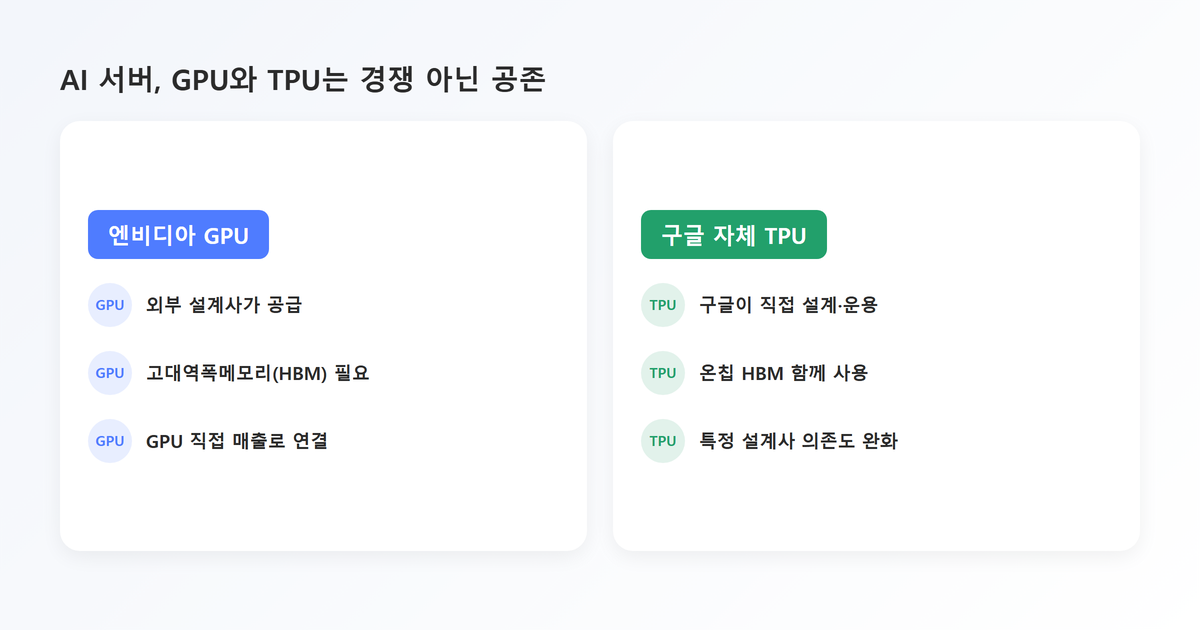 비교표-AI 서버용 엔비디아 GPU와 구글 자체 TPU 비교